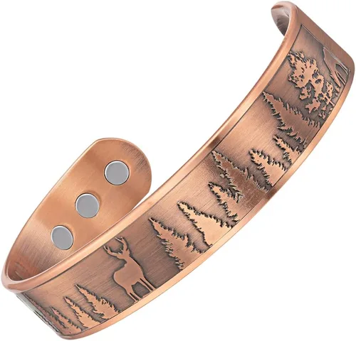 Vista 6 de Willis Judd Pulsera magnética de cobre puro para hombre, diseño de ciervo, vida silvestre de montaña, 8,5 pulgadas, Cobre, No es una piedra preciosa