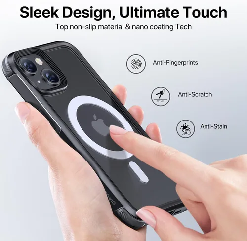 Vista 5 de Diaclara Funda magnética para iPhone 13/iPhone 14, compatible con MagSafe, a prueba de caídas de grado militar de 10 pies, funda translúcida