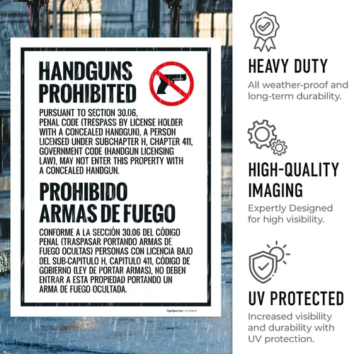 Vista 6 de Concealed Carry Prohibited Texas Penal Code Section 3007 Bilingual Sidewalk