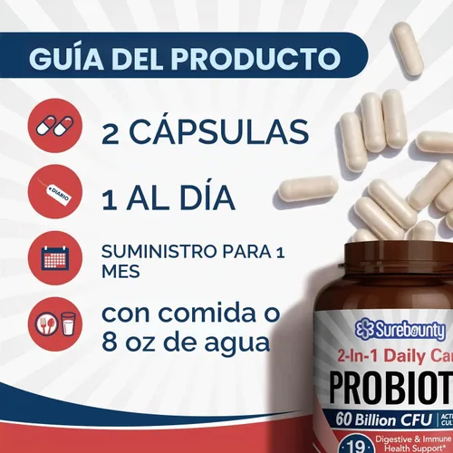 Vista 5 de Probióticos 60 mil millones de UFC, 19 cepas para hombres y mujeres, con 100 mg de prebiótico, estable en el almacenamiento, probiótico de cuidado