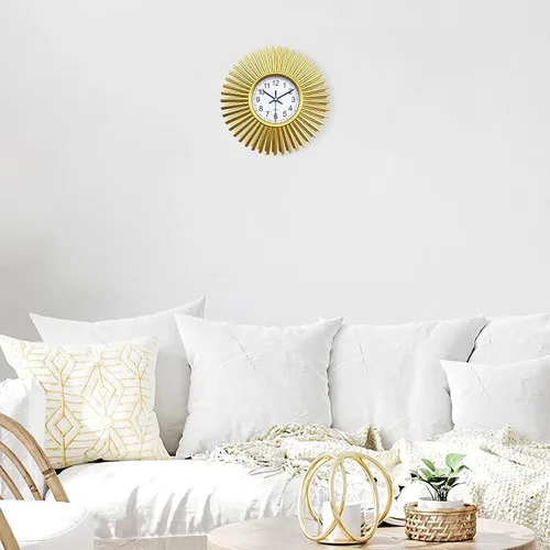 Vista 3 de Reloj de pared de cocina, reloj de pared dorado con forma de explosión de sol, funciona con pilas, reloj de pared decorativo moderno de 10 pulgadas