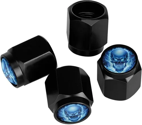 Vista 28 de Wolf - Tapones de válvula de neumático con bandera americana, tapas de válvula de neumático de aluminio negro, cubiertas universales