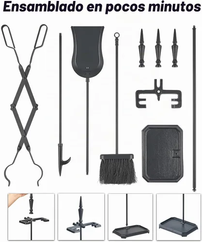 Vista 7 de Lichamp Juego de Herramientas Góticas para Chimenea, 5 Piezas para Interiores y Exteriores, Juego Resistente de Atizadores para Chimenea con Mango