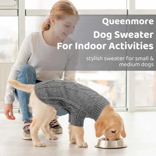Vista 61 de Queenmore - Suéter de punto trenzado con cuello alto para perros pequeños, para climas fríos, para chihuahua, bulldog, teckel, carlino y yorkie, XS
