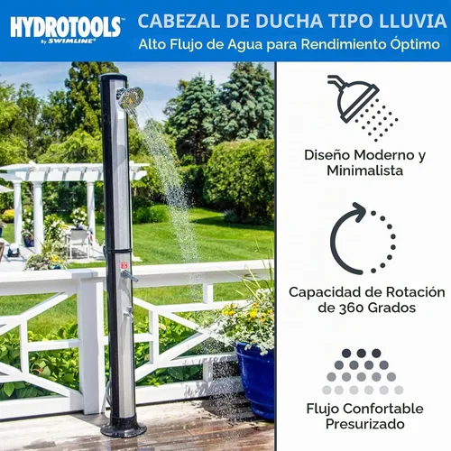 Vista 4 de SWIMLINE HYDROTOOLS - Ducha solar de lluvia Niagara de 7 pies para exteriores con tanque de 10 galones y lavado de pies Ducha solar Luxe con lavado