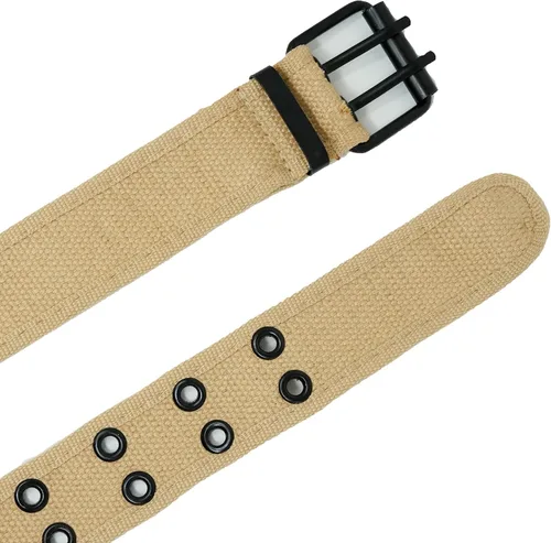 Vista 5 de Funky Junque Mens Women Belt Work Tactical Canvas Military Double Pronged Heavy Duty Army Grommets Web Black Grunge