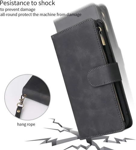 Vista 5 de UEEBAI Funda tipo cartera para Google Pixel 6, Funda de cuero PU Cierre magnético Bolso con cremallera Estuche de bolsillo con cremallera Ranuras