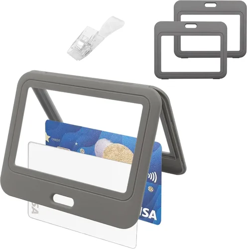 Vista 10 de Portatarjetas de identificación con clip de plástico, ventanas transparentes verticales de doble cara, estuche de plástico negro duro, resistente al