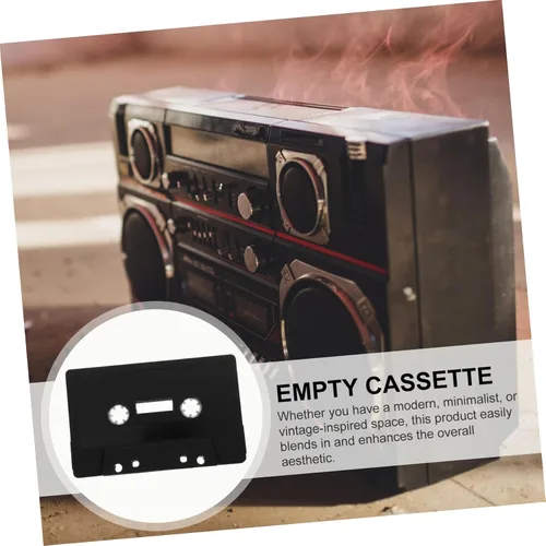Vista 6 de 4 cintas de casete en blanco negro para grabación de audio clásica, casetes vacíos para manualidades y decoración de pared, estilo retro, oficina