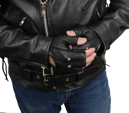 Vista 5 de Milwaukee Leather SH195 Open Knuckles - Guantes de piel sin dedos para hombre con palma de gel