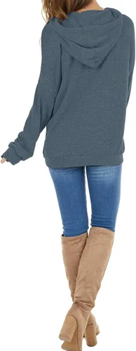 Vista 3 de PRETTODAY Sudaderas con capucha ligeras y casuales para mujer, de manga larga, con cordón blanco, holgadas, con bolsillo