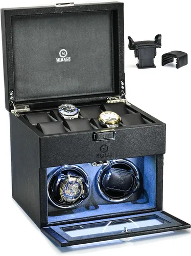Vista 9 de Watch Winder for Automatic Watches Winding Safe Case with 8 Slot Watch Storage and LED Lights – Mirage Watches Winder for Men - Ebony Black Marrón