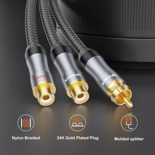 Vista 5 de VANAUX Cable RCA Y Splitter de 1 macho a 2 hembras, cable RCA/Phono, cable de extensión de audio coaxial y video, adaptador chapado en oro