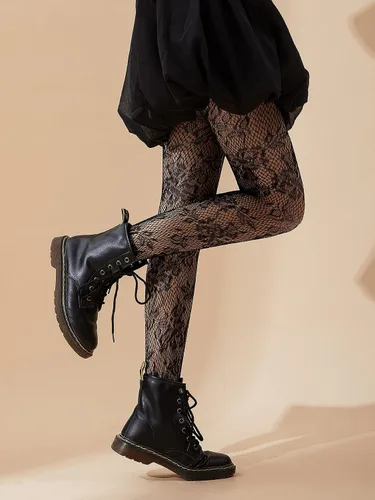 Vista 2 de SHEIN - Medias estampadas para mujer, medias florales de red, leggings