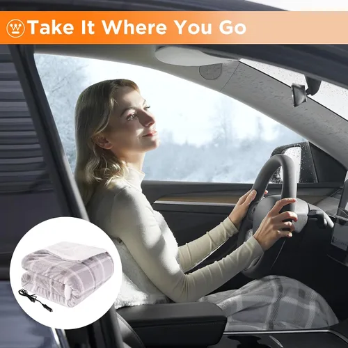 Vista 5 de Westinghouse Manta térmica para auto, manta eléctrica de 12 voltios para automóvil, camión, SUV, RV, manta térmica portátil para campamento, cuadros