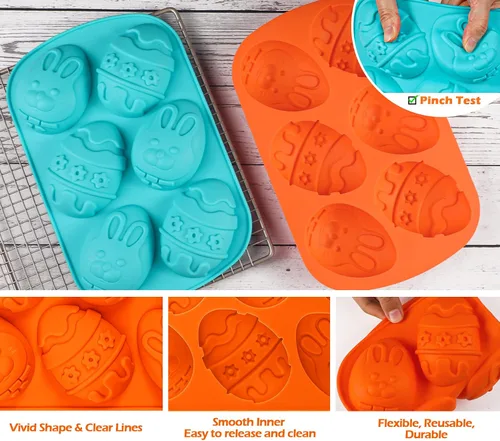 Vista 2 de Webake Moldes para huevos de Pascua, paquete de 2 moldes de chocolate de Pascua, moldes de silicona para magdalenas, molde antiadherente