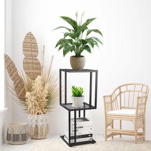 Vista 3 de Soporte para plantas de interior de 29 pulgadas, esquina de 3 niveles con estante de malla de metal resistente, moderno soporte decorativo