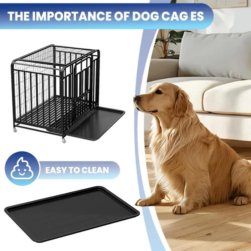Vista 6 de Jaula resistente y fácil de limpiar de 42 pulgadas con doble puerta extraíble, a prueba de escapes, jaula grande para perros con ruedas