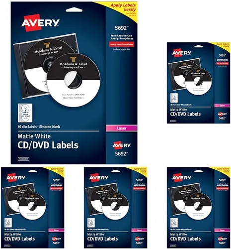 Vista 7 de Avery Etiquetas de CD imprimibles, blanco mate, adhesivo permanente, imprimible con láser, 40 CD en blanco y 80 calcomanías de lomo en blanco, ideal