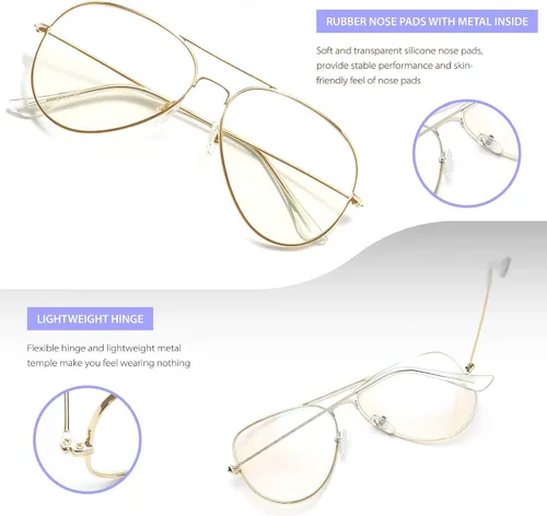 Vista 5 de Dollger Gafas de lente transparente Aviator sin receta para mujeres y hombres 3025 dorado
