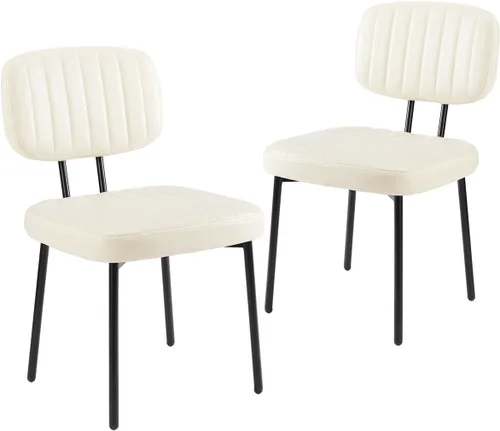 Vista 9 de Juego de 2 sillas de comedor, modernas sillas de cocina tapizadas de mediados de siglo con asiento acolchado de piel sintética y patas de metal