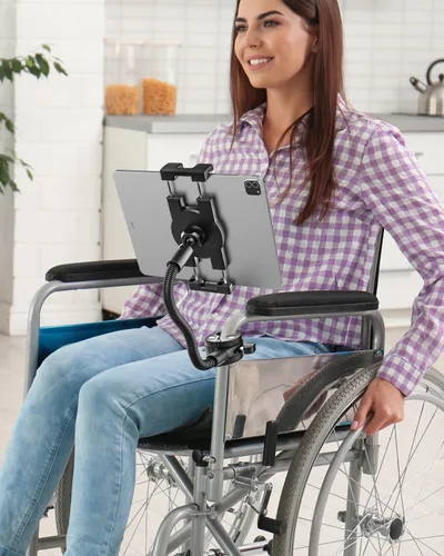 Vista 4 de Soporte para tablet de cuello de cisne para silla de ruedas, cochecito, carrito de golf, barco, soporte de micrófono, bicicleta de ciclismo