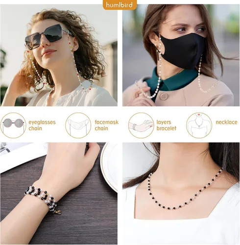 Vista 2 de humlbird Cadena de gafas de sol con cuentas de cristal curativo con perlas para mujer