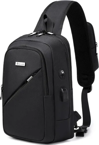 Vista 39 de DUSLANG Mochila de hombro para senderismo, bolsa cruzada para hombres, bolsas de pecho con puerto de cargador USB para campamento casual, ciclismo
