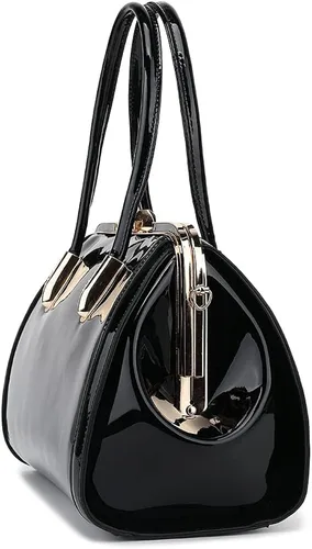 Vista 7 de Style Strategy Monederos de cuero de charol para mujer, asa superior con cierre de beso, bolso cruzado para mujer