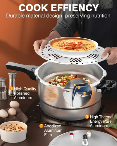 Vista 4 de WantJoin Olla a presión de aluminio de 4 cuartos con válvula de liberación y múltiples dispositivos de protección, recipiente a presión compatible