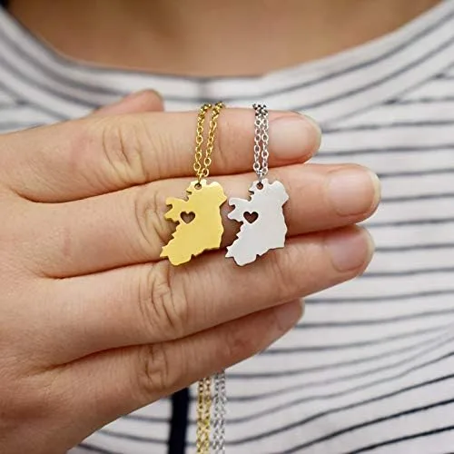 Vista 2 de Ireland Map Necklace Celtic Silhouette Irish Home Jewelry Hollow Country Map Ireland Stainless Steel Pendant Necklace St Patricks