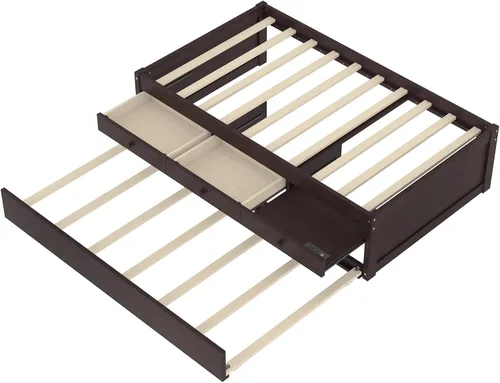 Vista 6 de Cama de plataforma individual con nido y cajones de almacenamiento, sofá cama de madera maciza con tomas de corriente y listones completamente