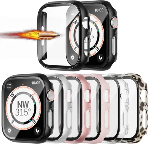 Vista 9 de Paquete de 6 fundas para Apple Watch Series 10 de 42mm con protector de pantalla de vidrio templado, JZK protector delgado con cobertura completa