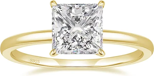 Vista 10 de EAMTI Anillos de compromiso de plata de ley 925 de 2 quilates, corte princesa, circonita cúbica, anillos de promesa de boda para ella latón-oro