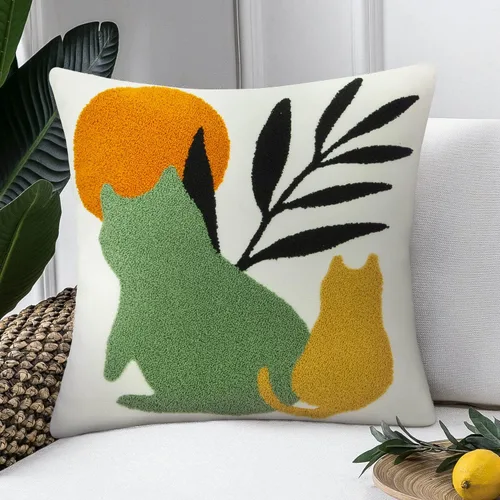Vista 21 de JASEN Funda de almohada bordada de gato de 18 x 18 pulgadas, funda de almohada decorativa de algodón para sofá, dormitorio, sala de estar, casa