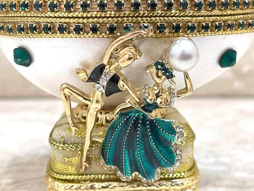Vista 5 de 3pce Rara Idea de regalo vintage de ESMERALDA regalo de Navidad para padres Faberge Egg Music Jewelry cajas de regalo hechas a mano huevo Fabergé