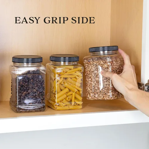 Vista 3 de Cornucopia Brands Tarros cuadrados de plástico de 48 onzas (paquete de 3); recipientes rectangulares transparentes de 6 tazas con tapas negras, lado