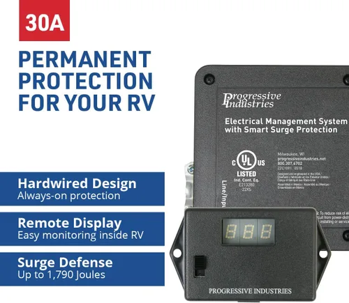Vista 2 de Progressive Industries EMS-HW30C - Protector de sobretensiones para autocaravana resistente, negro, 30 amperios