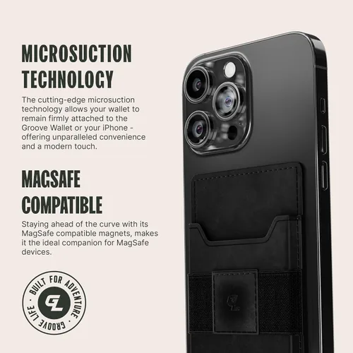 Vista 11 de Groove Life Groove Wallet Go - Soporte para tarjetas de crédito con tecnología de microsucción intercambiable minimalista para hombre con Magsafe
