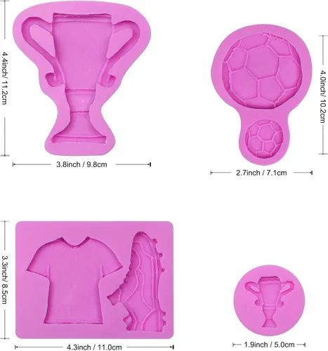 Vista 2 de Moldes de silicona para fondant de fútbol, 4 paquetes, para zapatillas de fútbol, moldes de chocolate para decoración de pasteles de cumpleaños