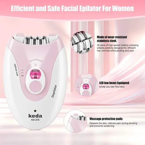 Vista 5 de Depiladora para mujeres, depiladoras con luz LED, dispositivo de depilación de doble velocidad, depilación facial para mujeres, inalámbrica