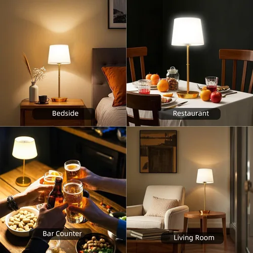 Vista 5 de Lámpara de mesa inalámbrica, lámpara de escritorio recargable de 5000 mAh con bombillas RGB magnéticas regulables y control remoto, funciona