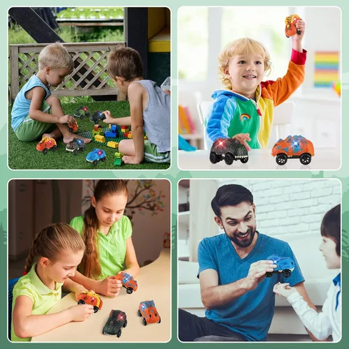 Vista 2 de Skylety 6 Pack Dino Race Cars LED Compatible with Most Tracks,Dinosaur