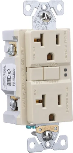 Vista 6 de Eaton GFCI - Receptáculo dúplex de autocomprobación 20A -125V con placa de pared de tamaño estándar, color marfil
