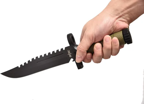 Vista 3 de Cuchillo Bowie de supervivencia táctica de 12.75 pulgadas, de hoja fija para uso práctico, duradero, con vaina