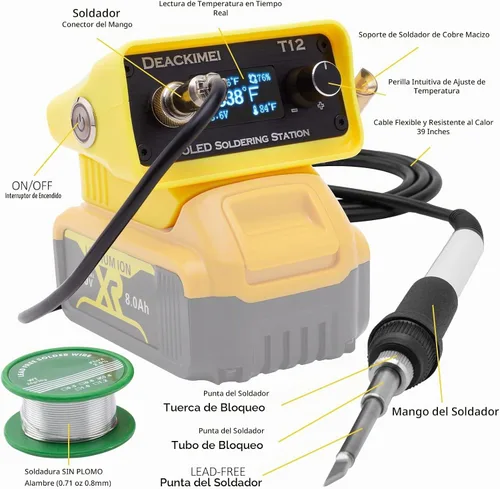 Vista 2 de Estación de soldador inalámbrico para batería Dewalt 20V Max, temperatura ajustable, suspensión automática y protección de bajo voltaje, conversión