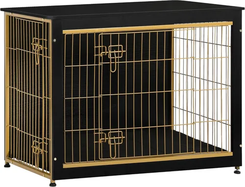 Vista 40 de DWANTON - Perrera con cojín, de madera, con puertas dobles, para interiores, S, M, L, 27.2 pulgadas de largo, negro