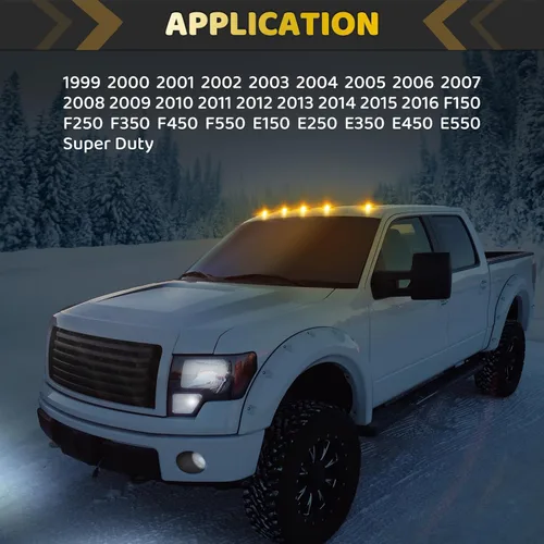 Vista 3 de Luces LED de Techo de Cabina Ámbar, Luces de Marcador de Holgura Superior, Compatibles con Super Duty F150 F250 F350 F450 F550 de 1999-2016, E150