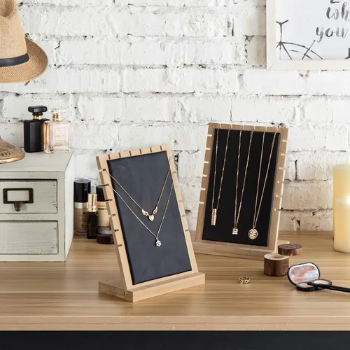 Vista 2 de MyGift Tablero de exhibición moderno de bambú para collares, joyas, juego de 2, color negro