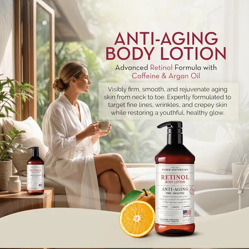Vista 2 de Rosen Apothecary - Loción corporal de retinol antienvejecimiento para piel crepey, la cafeína reafirma y aprieta la piel envejecida, aumenta
